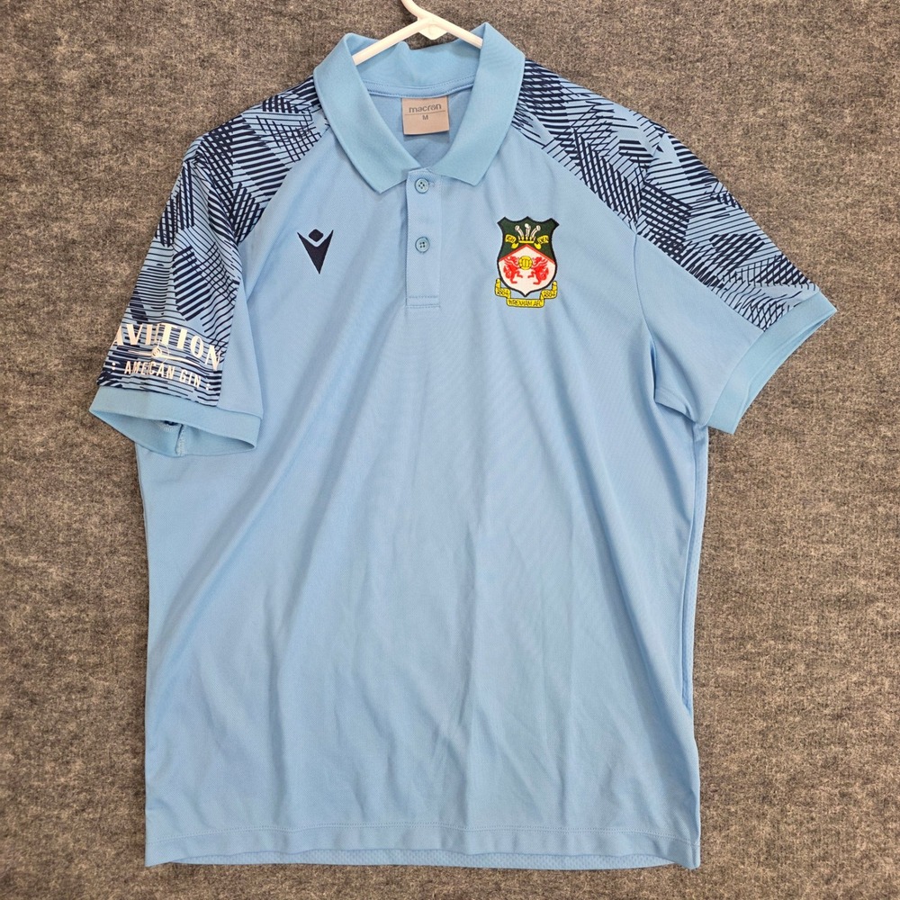 Macron Wrexham AFC Polo Mens Medium Blue Soccer Football Training Shirt‎